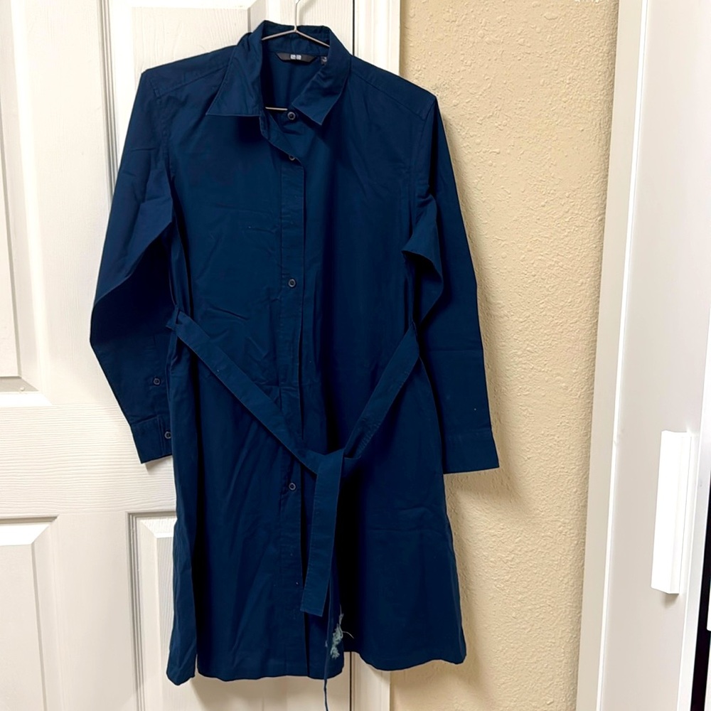 Classic Navy Shirt Dress with Waist Tie